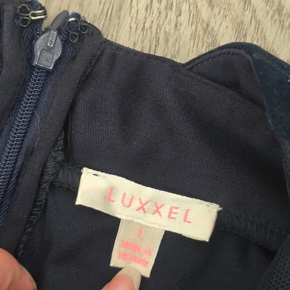 Women’s Navy Mesh Floral Burnout Cocktail Maxi Dress M Romantic Elegant Evening - Picture 11 of 13